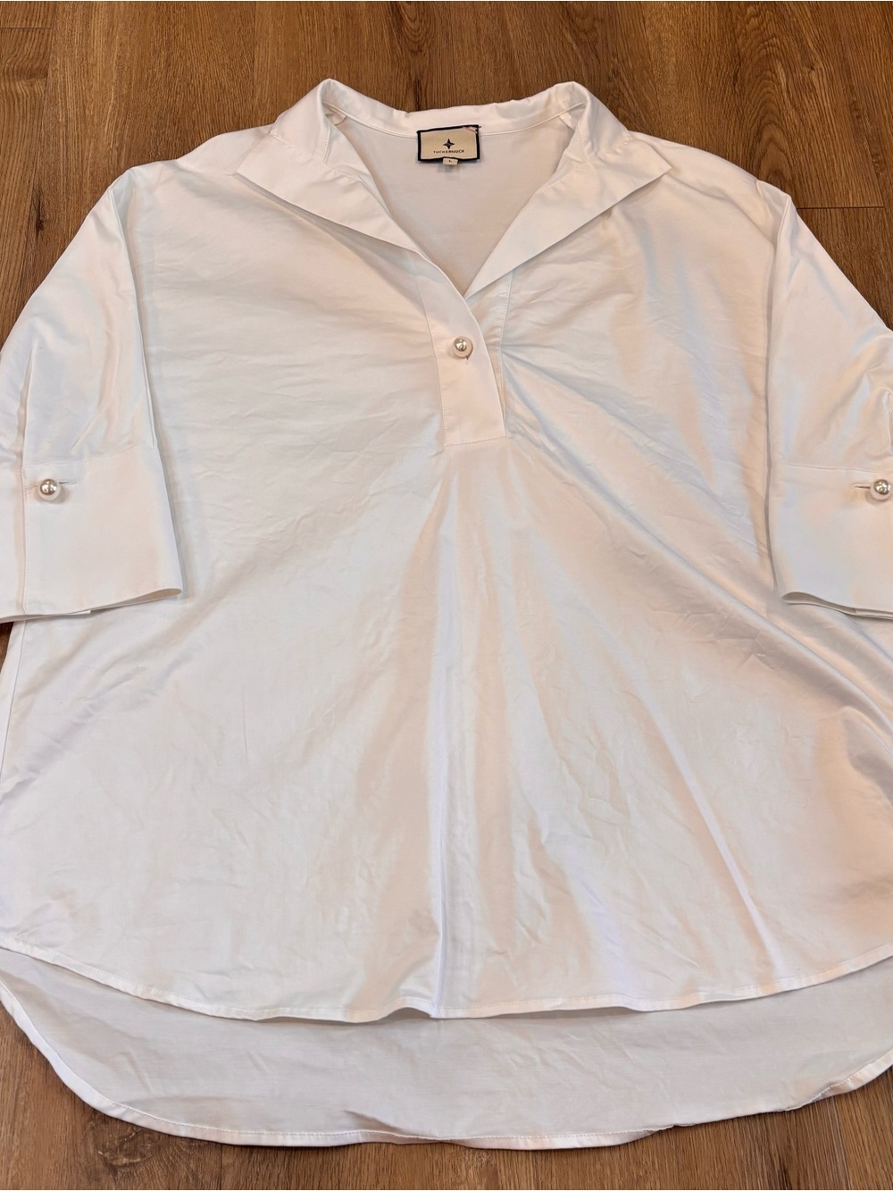 Tuckernuck Women’s Blanc Willow 3/4 Sleeve Pearl Button Blouse White Size L - Picture 2 of 8